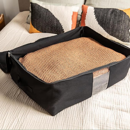 Soft Canvas Storage Bags with Zipper. Thick Breathable, 1pc King/Queen Comforter Organizer. Four Carrying Handles and Window. Large 25x19x9in Bag for Sheets Blankets Bedding Pillows, Clothes (Black)