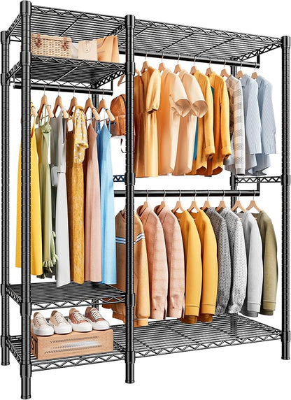 Raybee Clothes Rack Heavy Duty Loads 780LBS Clothing Racks for Hanging Clothes Adjustable Metal Portable Closet,45.5" W x 77" H x16.5 D Black
