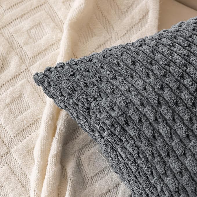 Set of 4 Medium Grey Taupe Decorative Throw Pillow Covers 26x26 Inch Corduroy Pillow Covers for Bed Couch Sofa Living Room Soft Square Cushion Cases