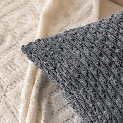 Set of 4 Medium Grey Taupe Decorative Throw Pillow Covers 26x26 Inch Corduroy Pillow Covers for Bed Couch Sofa Living Room Soft Square Cushion Cases