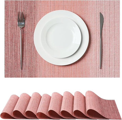 Leetaltree Gradient Pink Woven Placemats Set of 8 - Heat Resistant Non-Slip Place mats for Dining Table, Washable Durable PVC Vinyl Woven Table Mats(Gradient Pink, 8)