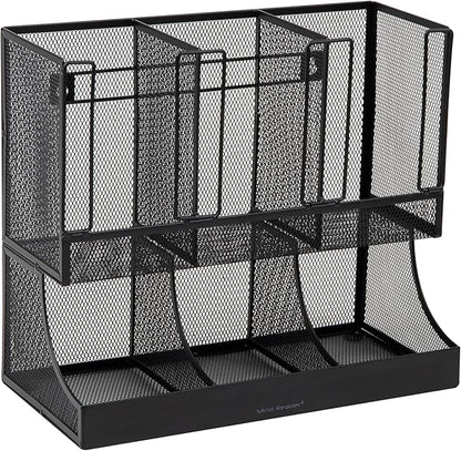 Mind Reader Multipurpose Countertop Organizer, Office Breakrooms, Cup and Condiment Station, Metal Mesh, Black