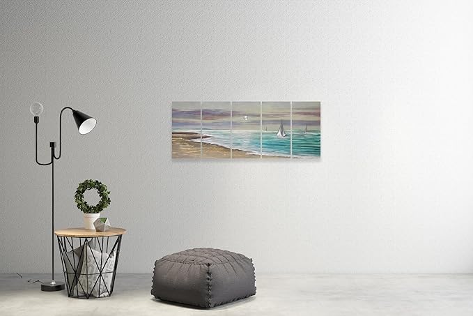 YHSKY ARTS Beach Theme Metal Wall Art - 5 Panels Aluminum Sea Waves Sculpture