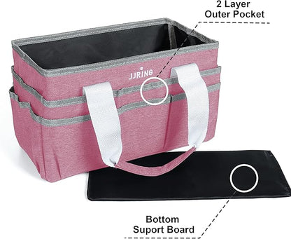 JJRING Craft Organizer Tote Bag, Art Storage Caddy with Multiple Pockets, Pink Sewing Bag for Art, Craft, Scrapbooking, School, Medical, and Office Supplies Storage