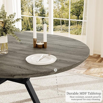 43.3"-59.1" Extendable Round Dining Table for 4-6 People, Modern Kitchen Oval Dining Table with Flexible Leaves Space Saving, Metal Base for Kitchen Dining Room (Grey)