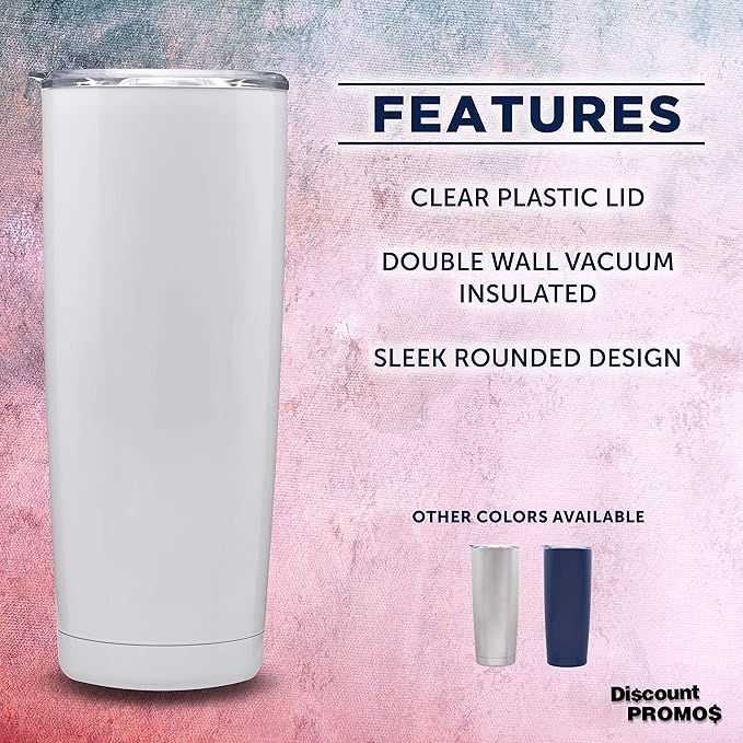 DISCOUNT PROMOS Pipette Stainless Steel Coffee Tumblers 20 oz. Set of 6, Bulk Pack - Double Wall, Perfect for Coffee, Hot Cocoa, Other Hot & Cold Beverages - White