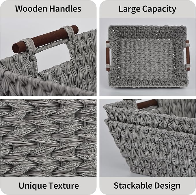 GRANNY SAYS 2-Pack Wicker Storage Baskets, Wicker Baskets for Organizing, Trapezoid Woven Basket with Handles, Storage Basket for Shelves, Gray