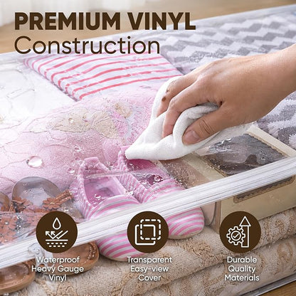 Masirs Clear Underbed Storage Bag, Durable Vinyl Material to Shield Your Contents from Dust, Dirt and Moisture, Easy Gliding Zipper for Easy Access and Label Pocket for Easy Identification, (2-Pack)