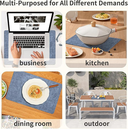 Maxpearl Faux Leather Placemats Set of 4, Waterproof - Wipe Clean - Heat Resistant - Anti Slip Dining Table Place Mats, Suitable for Indoor & Outdoor Use, 17’’×12’’, Blue