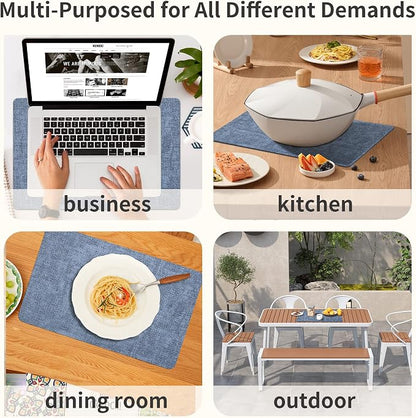 Maxpearl Faux Leather Placemats Set of 4, Waterproof - Wipe Clean - Heat Resistant - Anti Slip Dining Table Place Mats, Suitable for Indoor & Outdoor Use, 17’’×12’’, Blue