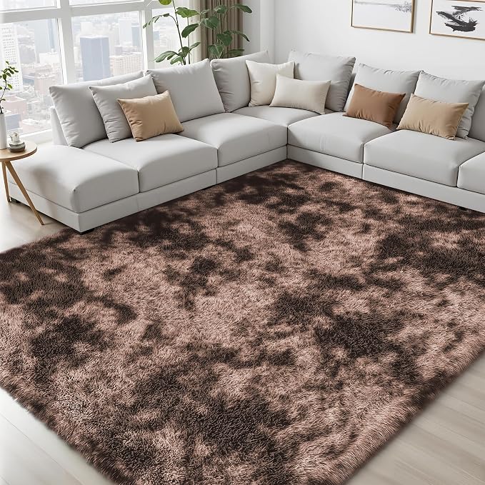 8x10 Area Rugs for Living Room Bedroom:Soft Fluffy Shag Upgrade Non-Slip High Pile Carpet Large Fuzzy Plush Indoor Floor Decor Shaggy Coffe Tie-Dyed Rug for Kid Boys Girls Playroom Nursery Modern Home