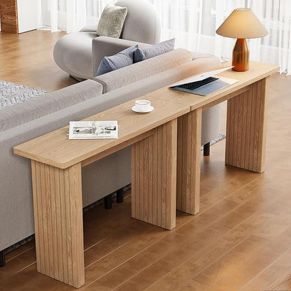 Fluted Entryway Console Table, Wooden Rectangular Sofa Table for Entrance, Narrow Wood Entryway Small Long Entry Table for Hallway, Living Room (Natural)