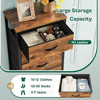 Huuger Tall Dresser for Bedroom, 7 Drawer Dresser & Chests of Drawers, Fabric Drawer for Closet, Bedroom, Night Stand, Metal Frame, Storage Tower with Fabric Bins, Rustic Brown