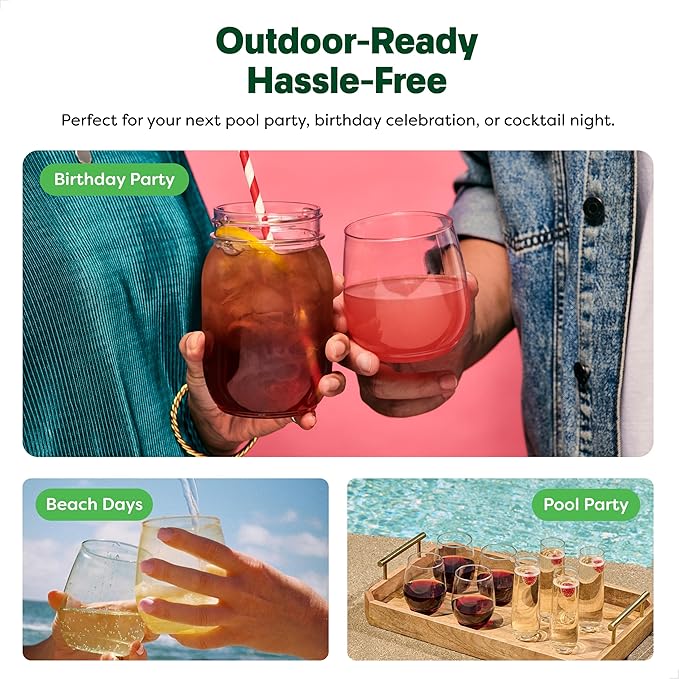 TOSSWARE POP 14oz Vino - Color Series SET OF 12, Premium Quality, Recyclable, Unbreakable & Crystal Clear Plastic Wine Glasses