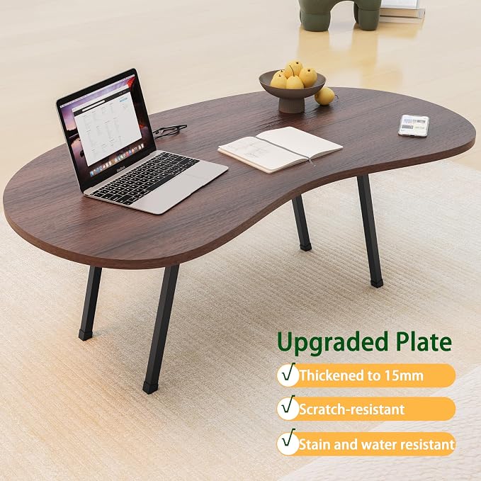 Folding Coffee Table,Mid Century Modern Coffee Table Irregular,Kidney Foldable Table,Small Farmhouse Coffee Tables Portable Table for Small Spaces,Living Room,Sofa,Bedroom Gallery,Easy Assembly,Walnut