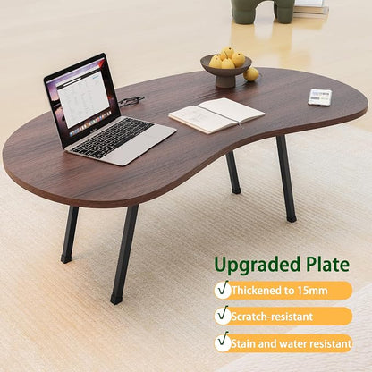 Folding Coffee Table,Mid Century Modern Coffee Table Irregular,Kidney Foldable Table,Small Farmhouse Coffee Tables Portable Table for Small Spaces,Living Room,Sofa,Bedroom Gallery,Easy Assembly,Walnut