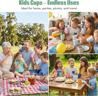 MASTERCOOK 12 Pcs. Small Reusable Cups –8 oz Unbreakable Drinking Glasses -Toddler Cups for Water, Juice, Milk–BPA Free Stackable Tumblers Plastic Cup set for Kitchen, Picnics, Parties- Kid-Friendly