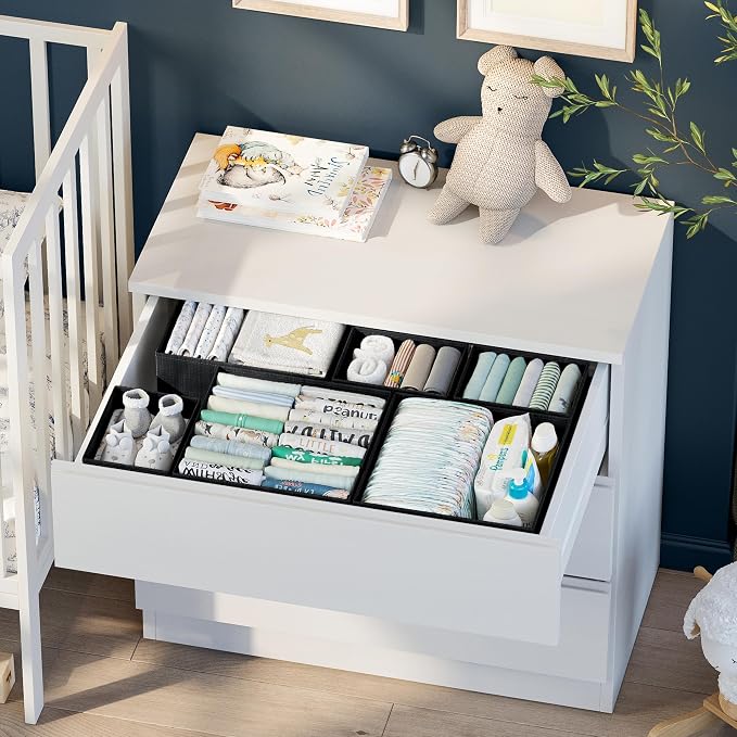 Drawer Organizer Clothes Set of 12 Black - Dresser Organizer For Nursery, Bedroom, Closet - The Perfect Baby Clothes Organizer and Storage & General Nursery Organization or Dresser Drawer Organizers