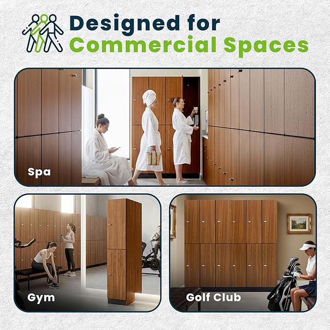 Alpine 2 Door Wooden Locker Cabinet - 72" Expandable Commercial Storage Lockers for Gym, Spa, Office & Golf Club - Includes Metal Base & Lock-Ready Handle, Single Column 2 Tier - Oak