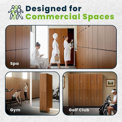 Alpine 2 Door Wooden Locker Cabinet - 72" Expandable Commercial Storage Lockers for Gym, Spa, Office & Golf Club - Includes Metal Base & Lock-Ready Handle, Single Column 2 Tier - Oak
