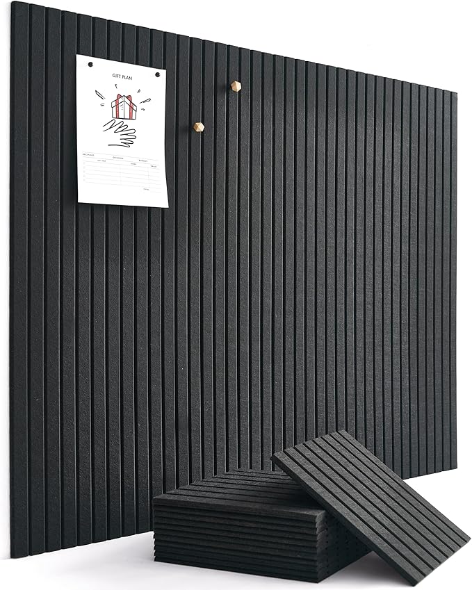 Large Bulletin Board 48"x36" - Office Wall Organizer to Replace your Old Cork Boards for Walls for Office Decor - 12-pack Felt Wall Panels for Use in Home Office Decor, Classroom Decor (Black)