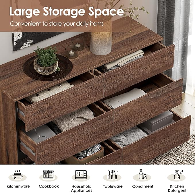 WAMPAT Dresser for Bedroom, Closet Organizers and Storage with 12 Drawers, Chest of Drawers with Metal Base, Modern Wooden Dresser for Living Room, Entryway, Brown