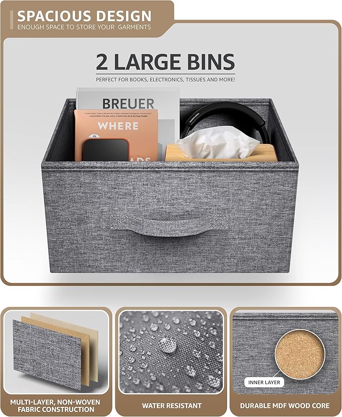 Sorbus Nightstand with 2 Drawers - Bedside Furniture End Table Night Stand with Steel Frame, Wood Top & Easy Pull Fabric Bins - Small Dresser & Chest for Home, Bedroom Accessories & Office