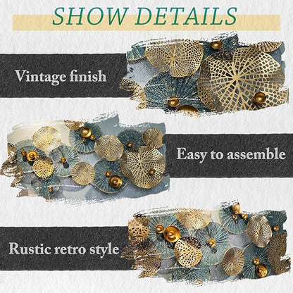 edaknez Metal Wall Decor for Living Room, Metal Flower Wall Art, 3D Stacked Leaves Wall Art Decor, Modern Lotus Flower Hanging Wall Decor (C 50 inch x 26 inch)