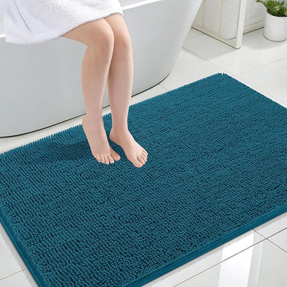 OLANLY Large Bathroom Rugs 44x32, Extra Soft Absorbent Chenille Bath Rugs, Rubber Backing Quick Dry, Machine Washable Bath Mats for Bathroom Floor, Tub and Shower, Home Decor Accessories, Peacock Blue