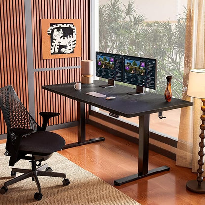 ErGear Height Adjustable Electric Standing Desk, 63 x 28 Inches Sit Stand up Desk, Memory Computer Home Office Desk with Two-Piece Desktop (Carbon Fiber Black)
