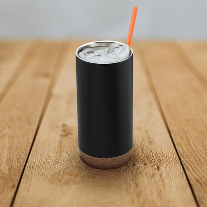 DISCOUNT PROMOS Travel Tumblers with Cork Bottom 16 oz. Set of 10, Bulk Pack - Double Wall Insulated, Matte Finish, Perfect for Iced Coffee, Soda, Other Beverages - Black