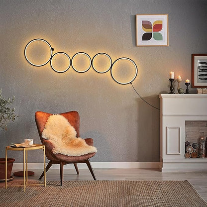 NUÜR Modern 5-Ring LED Floor Lamp, 43.3" Artistic Nesting Circle Standing Lamp, Stepless Dimmable Sculptural Accent Light for Living Room, Bedroom & Office, Minimalist Geometric Decor
