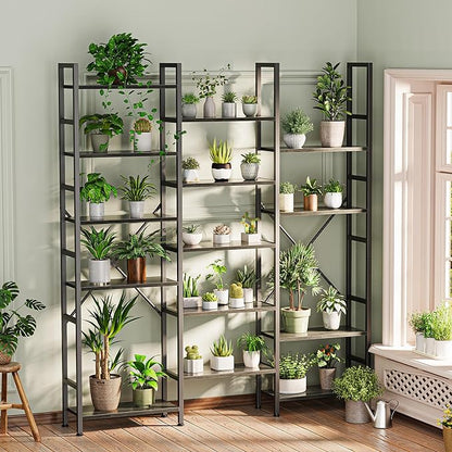 SUPERJARE Triple Bookshelf, Bookcase with 11 Open Display Shelves, Wide Book Shelf Book Case for Home & Office, 6 Tier, Grey