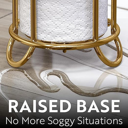 BROOKSTONE, Gold Toilet Paper Holder, Freestanding Bathroom Tissue Organizer, Minimalistic Storage Solution, Stylish Design [Holds MEGA Rolls]