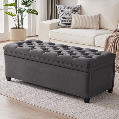 Mangodan 50" Storage Ottoman Bench, Tufted Ottoman with Storage for Living Room, Large End of Bed Ottomans, Modern Entryway Benchs, Window & Bedroom Benches for Foot of Bed (Darkgray)