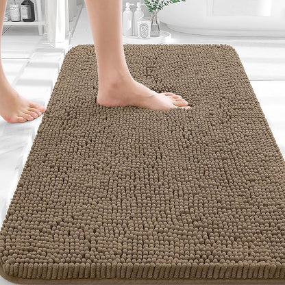 OLANLY Bathroom Rugs 35x24, Extra Soft Absorbent Chenille Bath Rugs, Rubber Backing Quick Dry, Machine Washable Bath Mats for Bathroom Floor, Tub and Shower, Home Decor Accessories, Tan