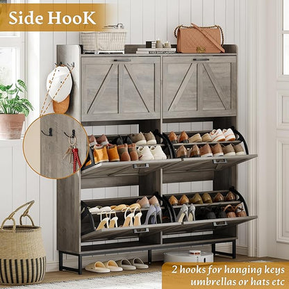 Shoe Cabinet Storage for Entryway, Shoe Storage Cabinet with 6 Flip Drawers, Freestanding Narrow Shoe Rack Organizer with Metal Legs for Foyer, Hallway, Grey