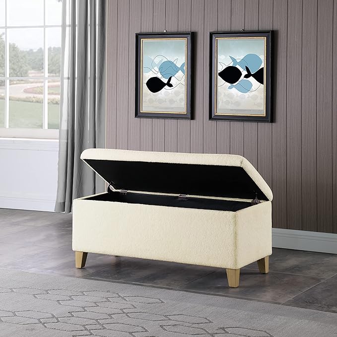 HomePop Storage Bench, Pearl Cream, Rectangle