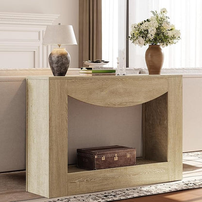 Farmhouse Console Table, 47 Inches Entryway Console Table with LED Light, Sofa Table Behind Couch, Wooden Accent Entryway Table for Living Room, Hallway