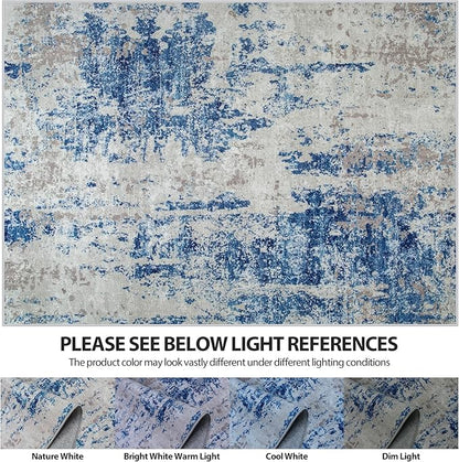 8x10 Area Rugs for Living Room Rug Washable: Abstract Large Rug for Dining Room Bedroom Carpet Non Slip 8 by 10 Indoor Modern Nursery Home Office Blue Grey White