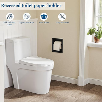 Neodrain Recessed Toilet Paper Holder - 304 Stainless Steel Built-in Wall Mount Bathroom Tissue Dispenser for Mega Rolls (Matte Black)