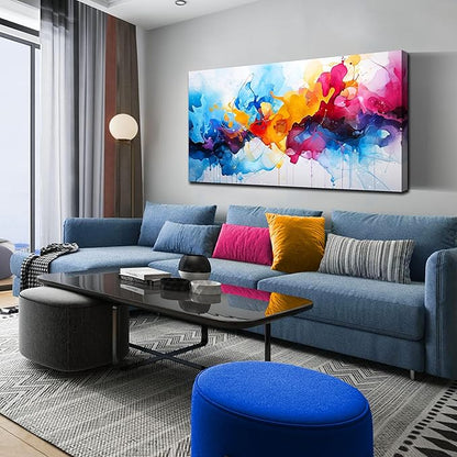 Alsingbago Colorful Abstract Canvas Wall Art for Living Room Bedroom Home Office Modern Wall Decor Blue Orange Pink Gray Abstract Picture Ready to Hang Size 30x60