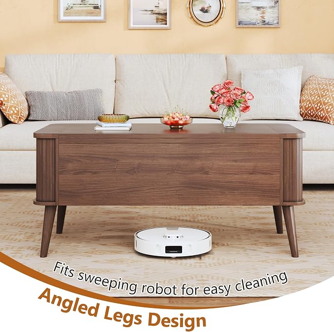 HUAHUU Lift Top Coffee Table with Storage, 40" Square Coffee Table with 3 Hidden Compartments, Modern Center Table with Lifting top, Converts to Dining Table for Living Room, Home Office, Walnut