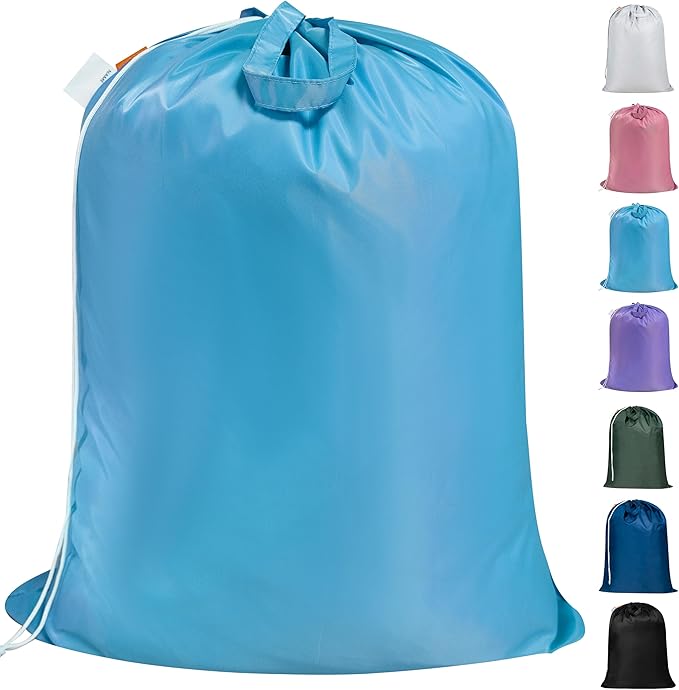 Polecasa Extra Heavy-Duty Laundry Bag 28x36”- Machine Washable Large Storage Bag with Reinforced Handles & Drawstring Closure & ID Tag for College Dorm Travel -Gulf Blue
