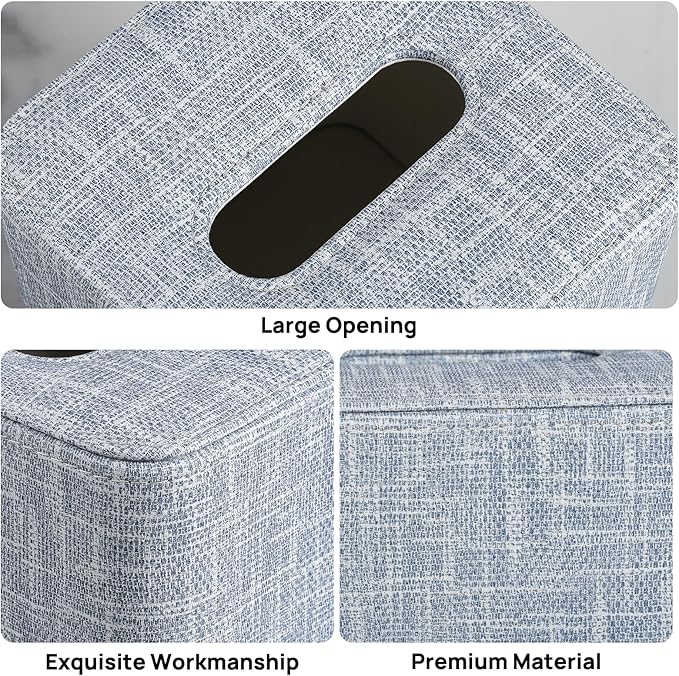 Square Tissue Box Cover with Magnetic Closure, Modern PU Leather Tissue Box Holder for Bathroom Vanity Countertop Night Stands Bedroom Office Desk, Stylish Cube Tissue Holder (Blue)