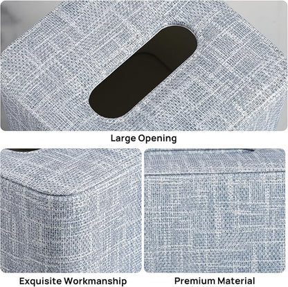 Square Tissue Box Cover with Magnetic Closure, Modern PU Leather Tissue Box Holder for Bathroom Vanity Countertop Night Stands Bedroom Office Desk, Stylish Cube Tissue Holder (Blue)