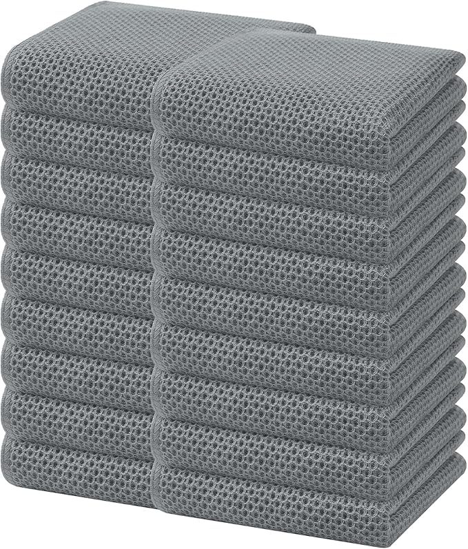 Homaxy 100% Cotton Waffle Weave Kitchen Dish Towels, Ultra Soft Absorbent Quick Drying Cleaning Towel, 13 x 28 Inches, 18-Pack, Grey