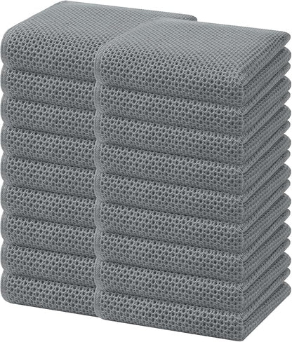 Homaxy 100% Cotton Waffle Weave Kitchen Dish Towels, Ultra Soft Absorbent Quick Drying Cleaning Towel, 13 x 28 Inches, 18-Pack, Grey
