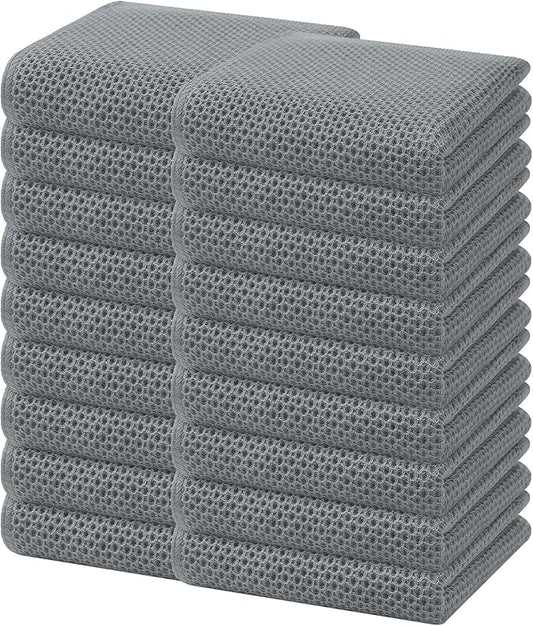 Homaxy 100% Cotton Waffle Weave Kitchen Dish Towels, Ultra Soft Absorbent Quick Drying Cleaning Towel, 13 x 28 Inches, 18-Pack, Grey