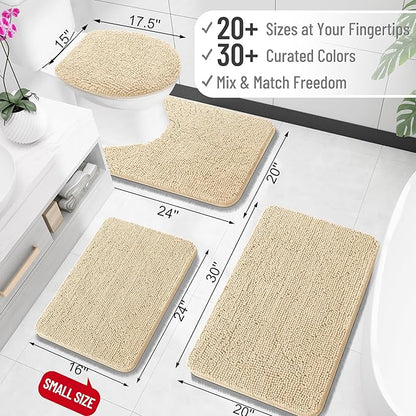 OLANLY Small Bathroom Rugs 24x16, Extra Soft Absorbent Chenille Bath Rugs, Rubber Backing Quick Dry, Machine Washable Bath Mats for Bathroom Floor, Tub and Shower, Home Decor Accessories, Beige